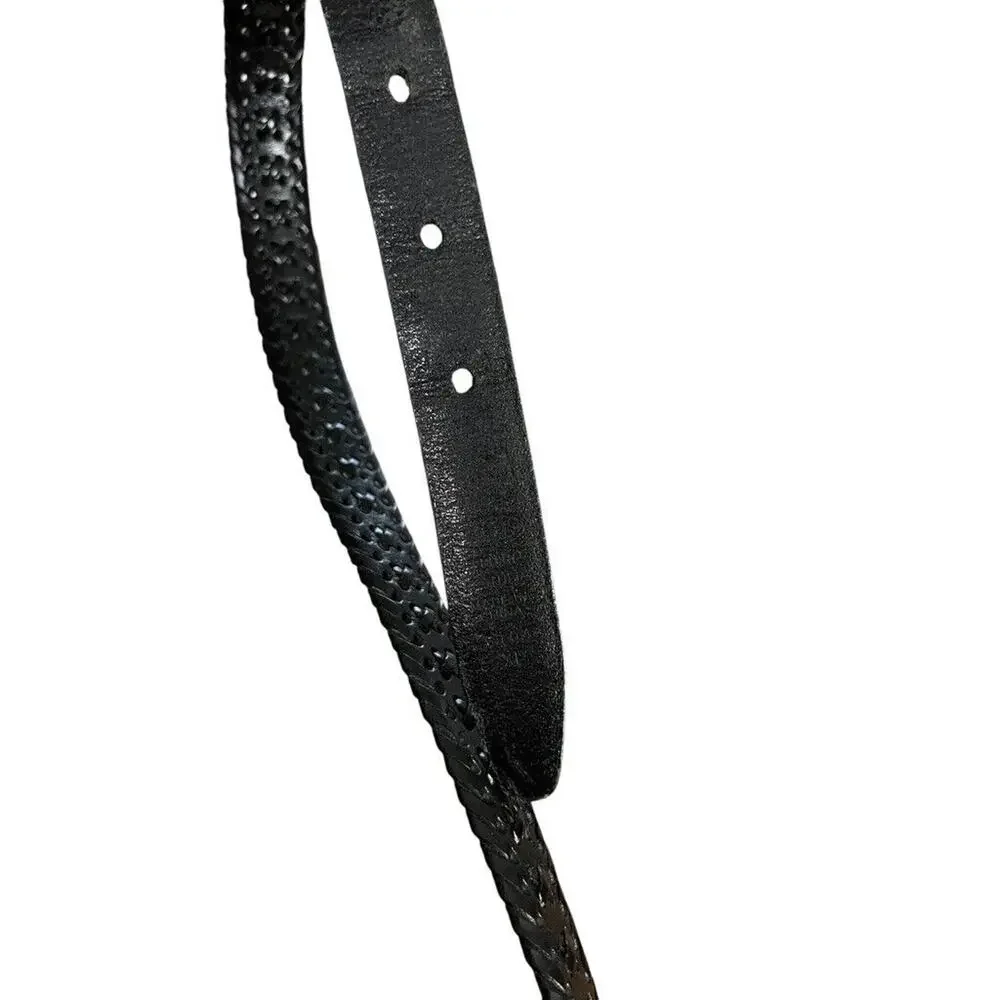Talbots Womens Black Woven Leather Adjustable Belt Solid Brass Buckle XL 36-41